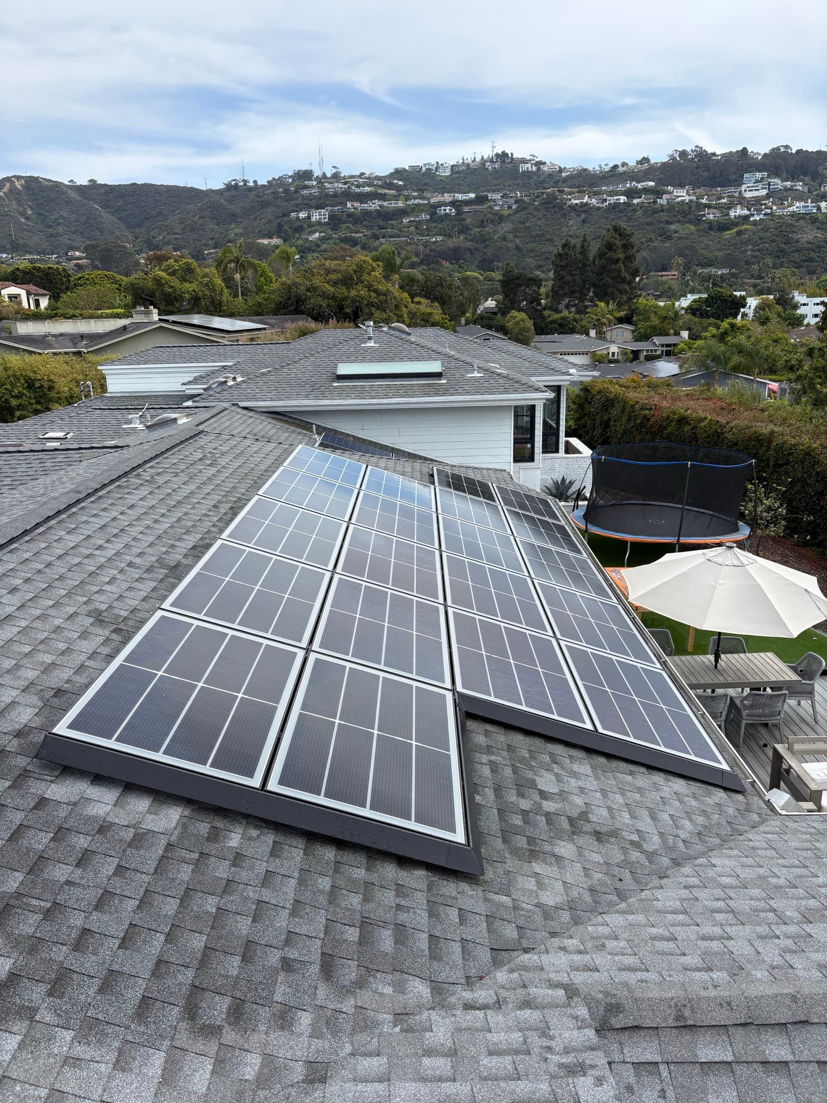 Rooftop and solar array cleaned with soft washing in San Diego